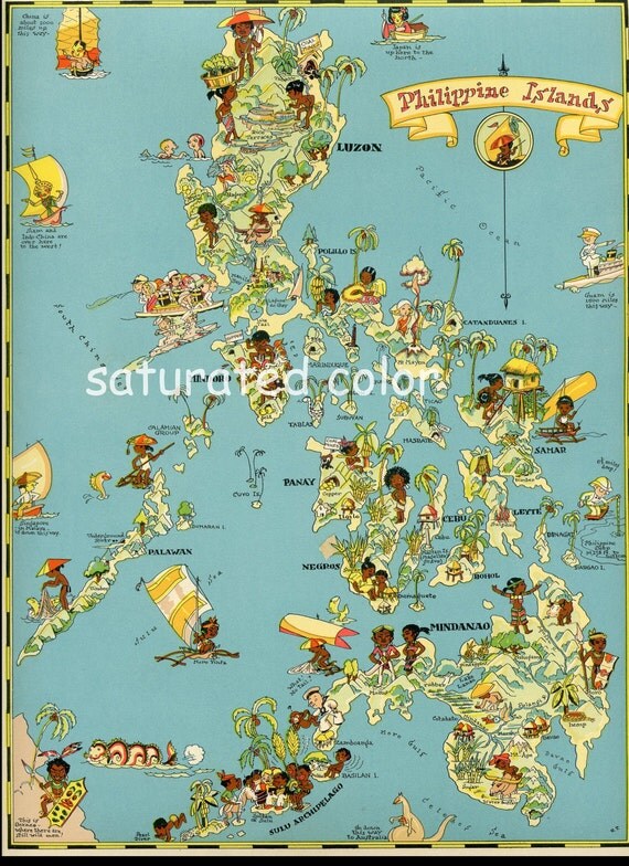 Vintage Philippines Map Philippine Islands Map ORIGINAL