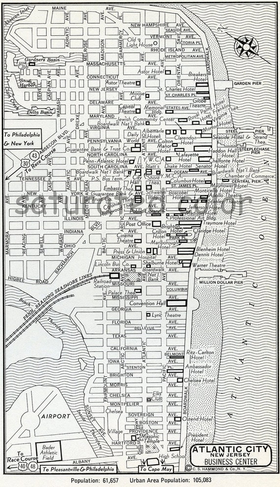 Atlantic City New Jersey NJ Map Vintage 1950s by SaturatedColor