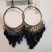 Vintage earrings, dangle earrings, hoop earrings, pierced ears, black glass earrings, boho earrings