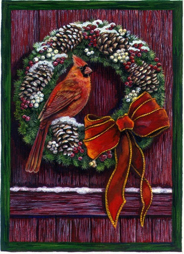 Cardinal and Wreath Christmas Card pack of 10