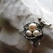 Momma Bird with Nest of Pearls Ring in sterling