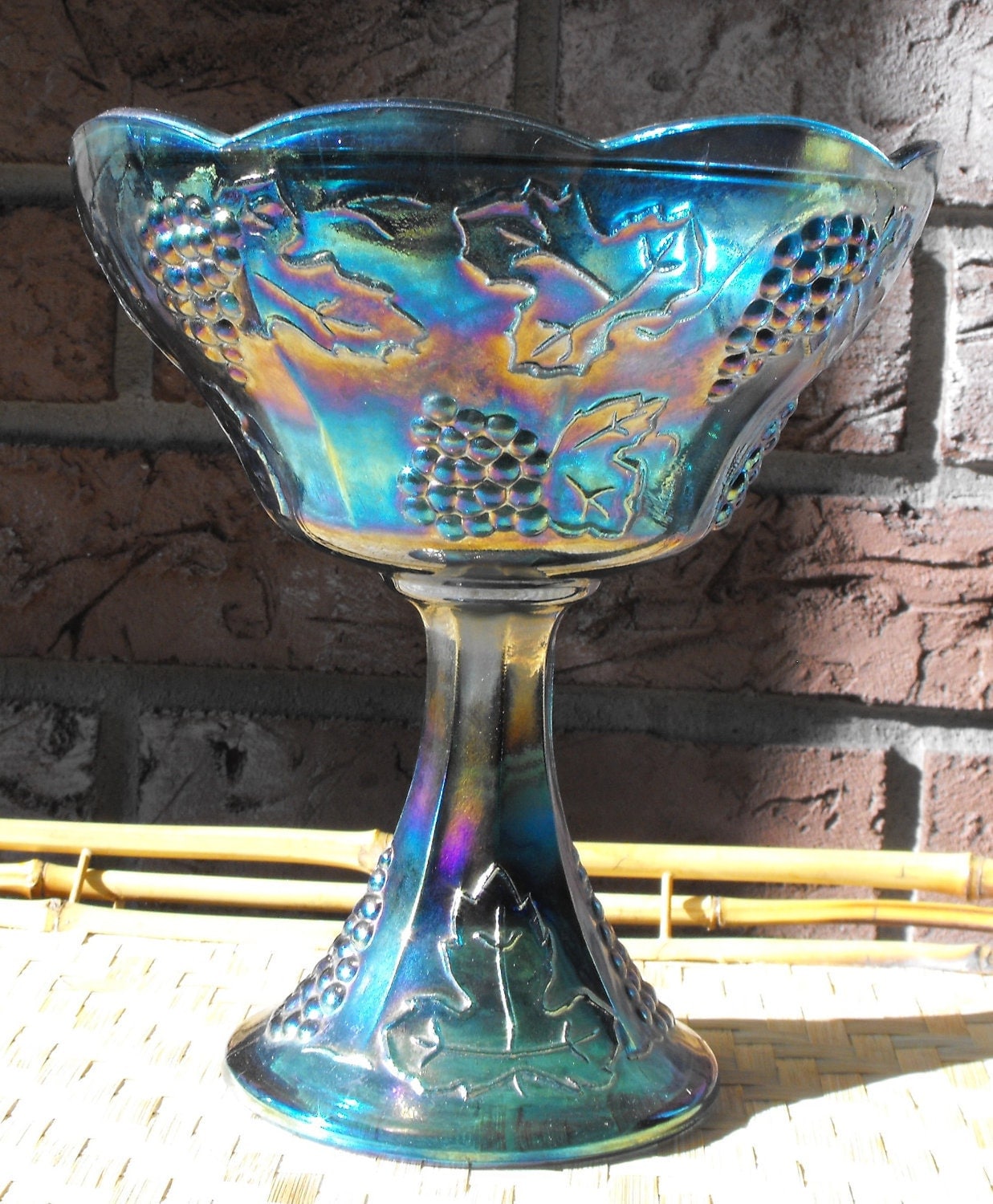 Vintage Blue Carnival Glass Fruit Bowl by VintageCoolETC on Etsy