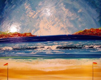 Italian Beach - Original Painting - Original Art - Seascape art - unique artwork - home decor - sand - seascape - aqua - blue - art