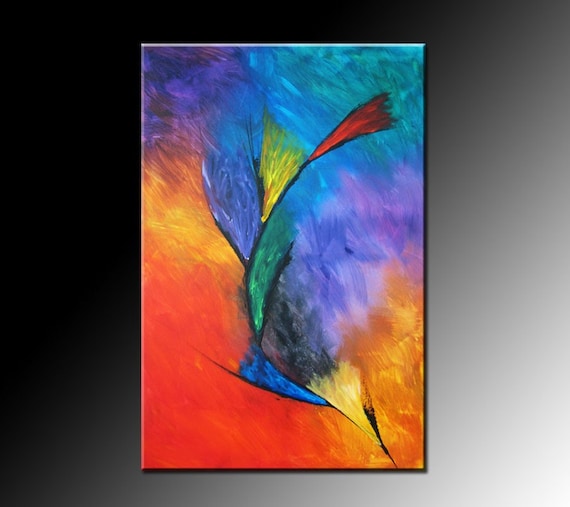 Purple Green Red Orange Yellow Blue Black Abstract Painting