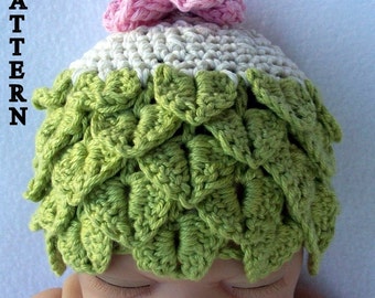 crochet baby hat crochet pattern crocodile stitch Celtic Fairy Cloche sizes 0-6 and 6-12 months