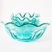 Bohemian Glass Bowl Set Czechoslovakia Vintage Aquamarine Teal Blue