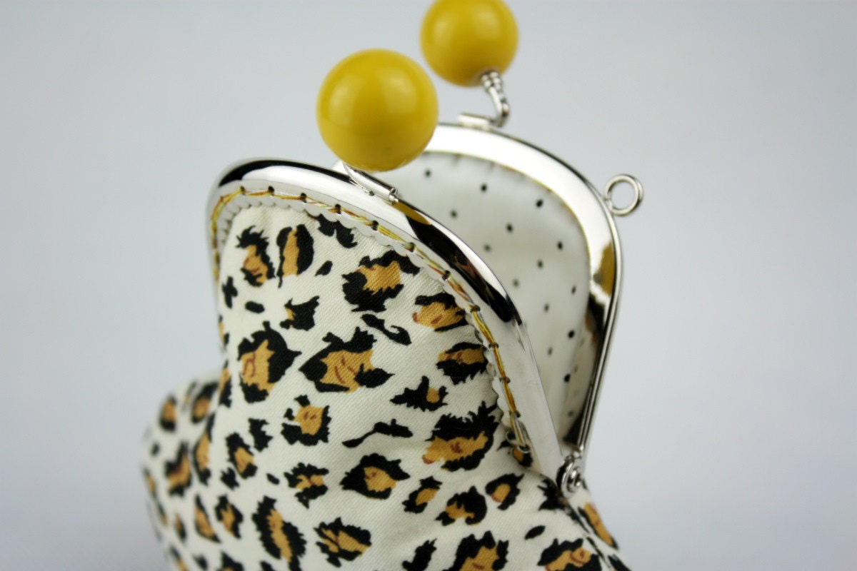 Leopard Clutch Purse / Clutch Bag Cotton Fabric w/ Candy