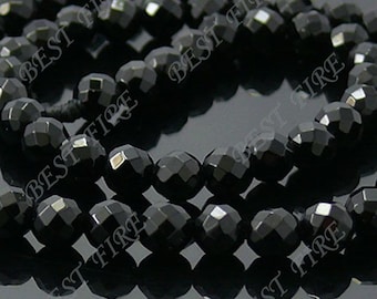 6mm of A Grade Faceted Round Black Agate beads loose strands