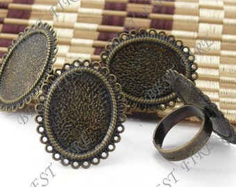 25 pcs of Adjustable Antique Brass round Ring Base 18x25mm