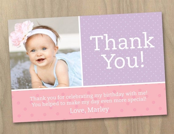 Thank You Photo Card Baby Girl First 1st Birthday