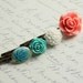 Rose Bobby Pins, Coral Rose, Aqua Blue, Teal Blue Rose, White Flower, Floral Hair Accessories
