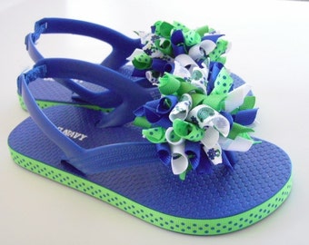 Frogs & Flowers Flip Flops - Korker Bows...Toddler Size 9 (3T)...Ready to Ship