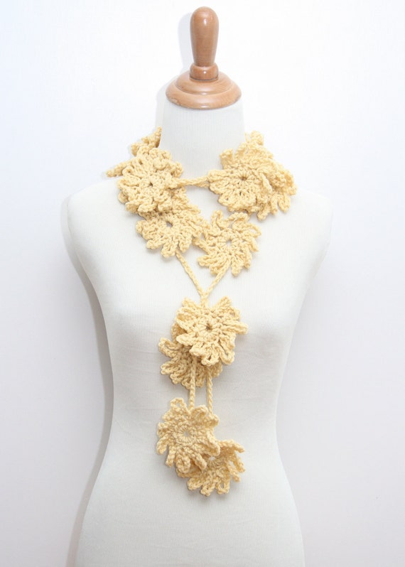 Crocheted Straw Yellow Flower Scarf by HandmadeByLarrie on Etsy