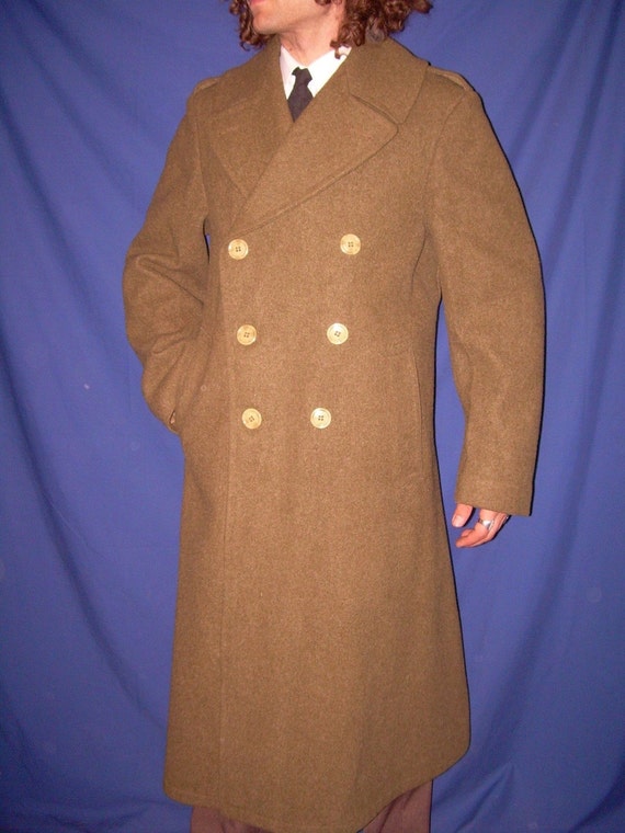 RESERVED VTG WWII U.S ARMY WOOL OVERCOAT TRENCH COAT MENS S/M