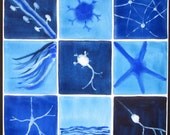Blue Brain Cells 3 - original watercolor painting on clayboard