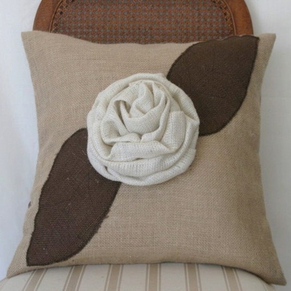 Items similar to Burlap pillow case with an accent rose 18x18 for on Etsy