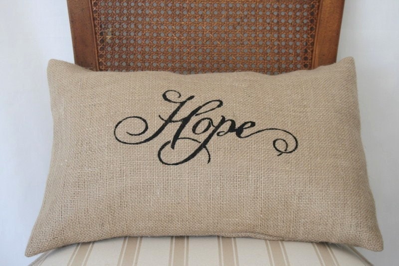 Burlap pillow case with stencil word Hope 12x18 by livycreation
