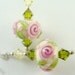 Flower Lampwork Earrings, Glass Bead Earrings, Ivory Dangle Earrings, Beadwork Earrings, Pink Roses Beaded Earrings, Lampwork Jewelry