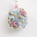 Blue Pink Floral Lampwork Pendant Necklace, Floral Pendant Necklace Spring Bouquet, Sterling Silver Flower Lampwork Necklace