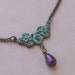 Patina Verdigris Flower Chain and Shimmering Plum Glass Necklace