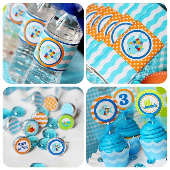 Fish Birthday Pool Party Printables Set - Rainbow Fish, Ocean, Sea Life by Amanda's Parties TO GO Il_570xn