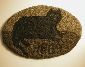 Primitive Folkart 1889 Cat Hooked Rug LJO Collection Primitives