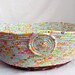 Cozy Cat Bed, Handmade Aqua/Brown Basket, Toy Basket, Turquoise Floral Fruit Bowl, hand wrapped and coiled fabric
