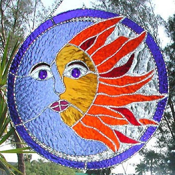 Stained Glass Suncatcher Sun and Moon by StainedGlassDelight