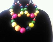 tropical punch colorful wood bead necklace and earring set