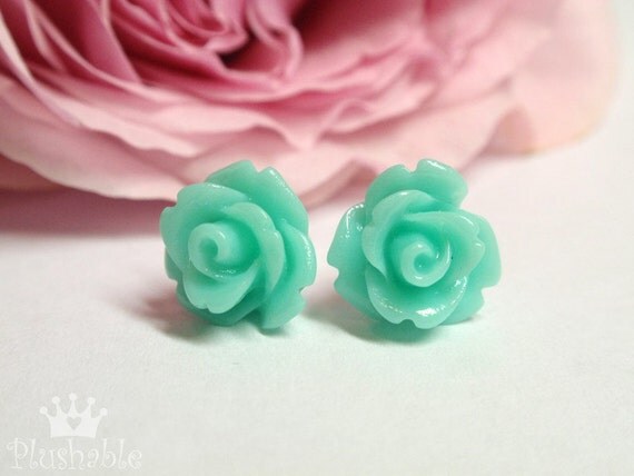 rose stud earrings turquoise