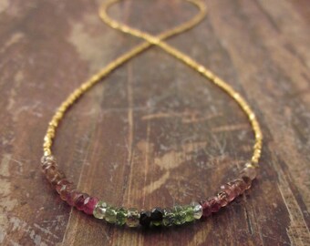 Watermelon Tourmaline Necklace October Birthstone Necklace Gold Vermeil Beaded Necklaces Birthstone Jewelry Woman's Necklace Gifts for Her