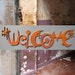 WELCOME sign in Aluminum Metallic Melon