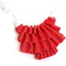polymer clay bib necklace - The Red Jabot - Collar necklace collection, red faux ruffles on white cotton cords, EtsyHandmade, summer