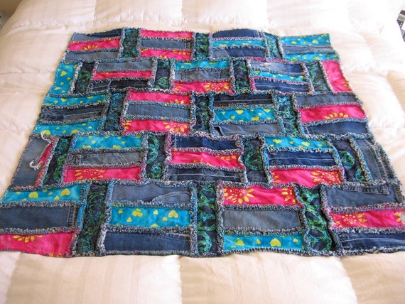 Items similar to Denim Rag Quilt Peace Love and Sunshine on Etsy 2013 trenton quilt festival denim flannel country quilt