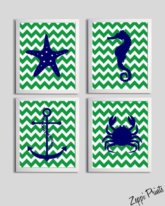 Items similar to Nursery Art Chevron Beach Ocean Sea Royal Blue Kelly