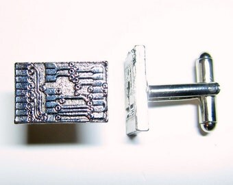 Silver Circuit Board Cuff Links