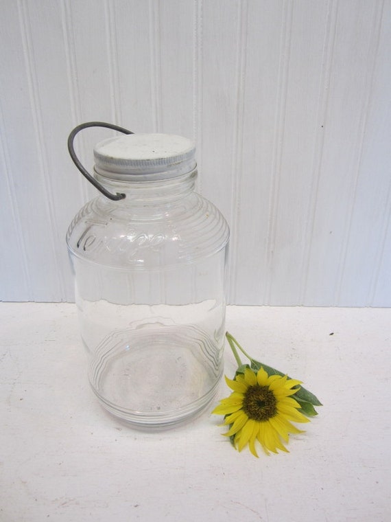 Vintage Clear Texize Jar with Metal lid and Wire handle