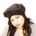 RESERVED for Sarah Vintage 1980's Black leather boho beret hat
