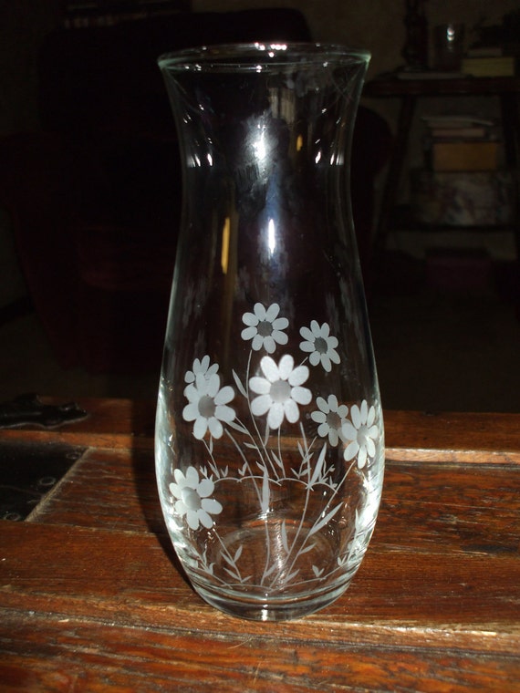 Items Similar To Glass Vase Etched Floral Design Vintage Crystal Vintage On Etsy