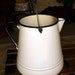 Enamel Pitcher Pot Kettle Coffee Pot Huge Vintage Enamelware Wood Handle SALE