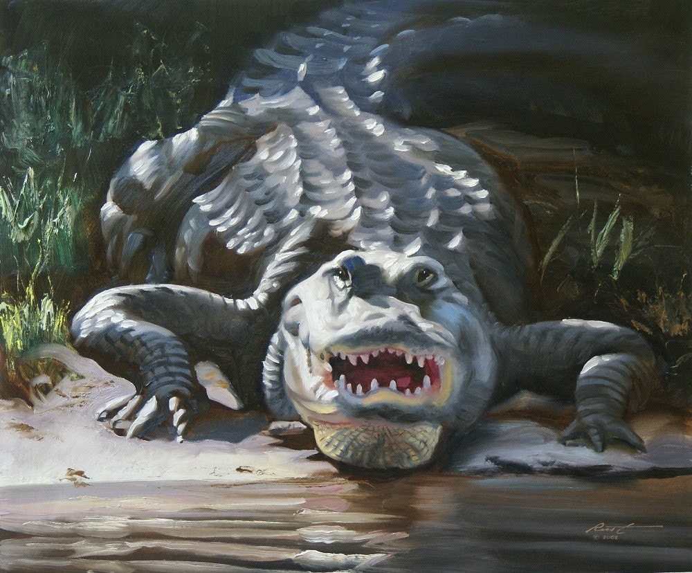 Alligator wildlife painting 20x24 oils on canvas by RUSTY RUST