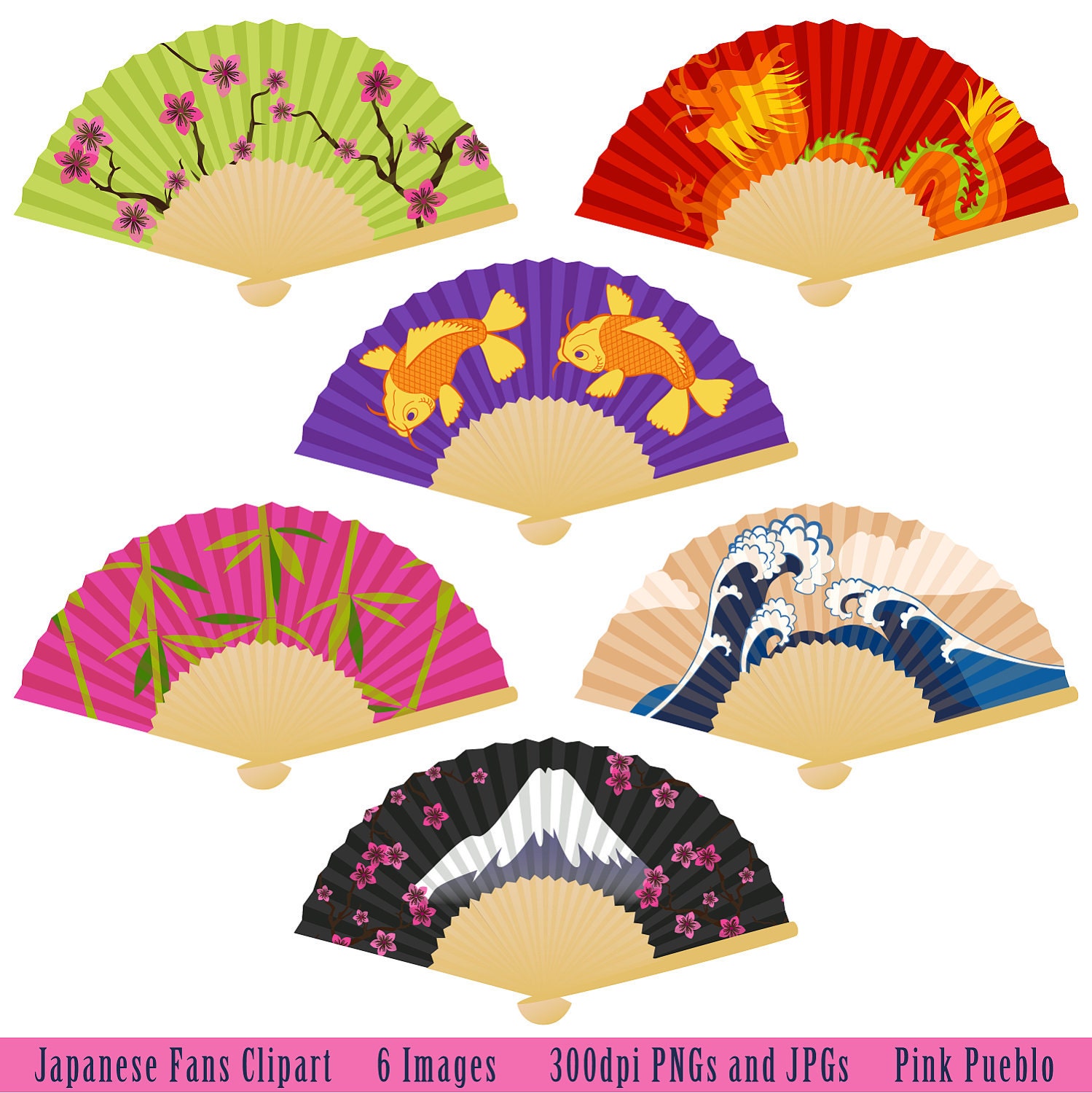 Japanese Fans Clipart Clip Art with Koi Dragon Bamboo