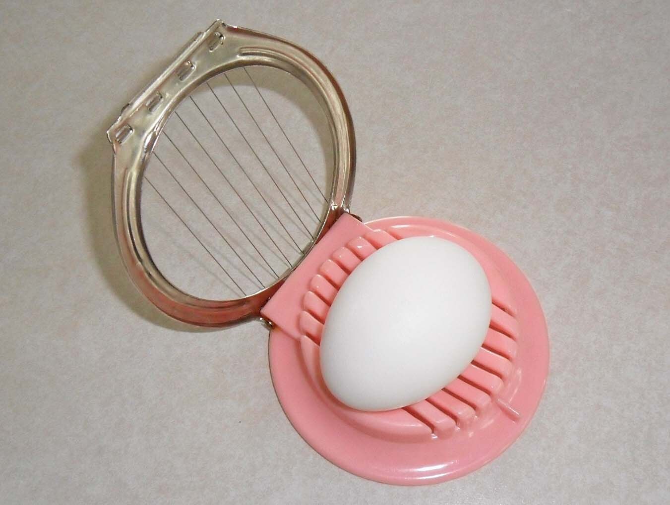 vintage egg slicer pink 50s60s era boiled egg slicer