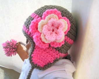 Crochet Pattern Hat , Newborn Baby to Adult, Boy and Girl, Pdf Crochet Ear flap hat pattern - Madison Earflap Hat
