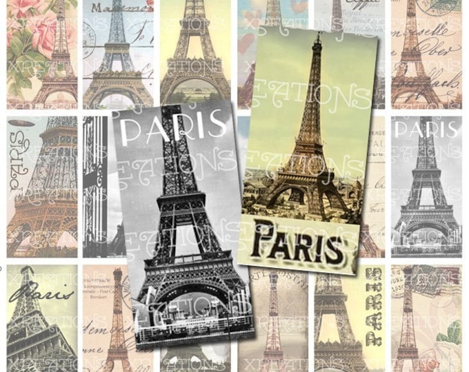 Digital Collage Sheet - Paris, Eiffel Tower Theme - 1x2 inches Domino size