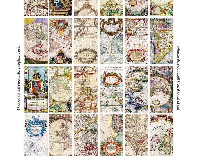 Antique Maps - Vintage Maps from the 1800s to the early 1900s - 1x2 inches rectangle domino tile size - Digital Collage Sheet