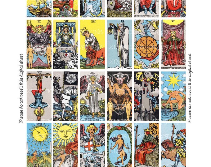 1x2 inches Domino Size Vintage Tarot Fortune Telling Cards - Digital Collage Sheet - Jpeg email