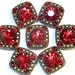 Seven 2 Hole Slider Beads 8mm & 2mm Siam Red Crystals
