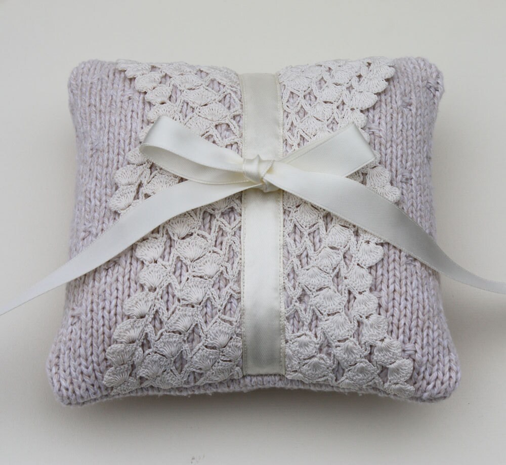 Wedding Ring Bearer Pillow Cream Ivory Sweater Knit With