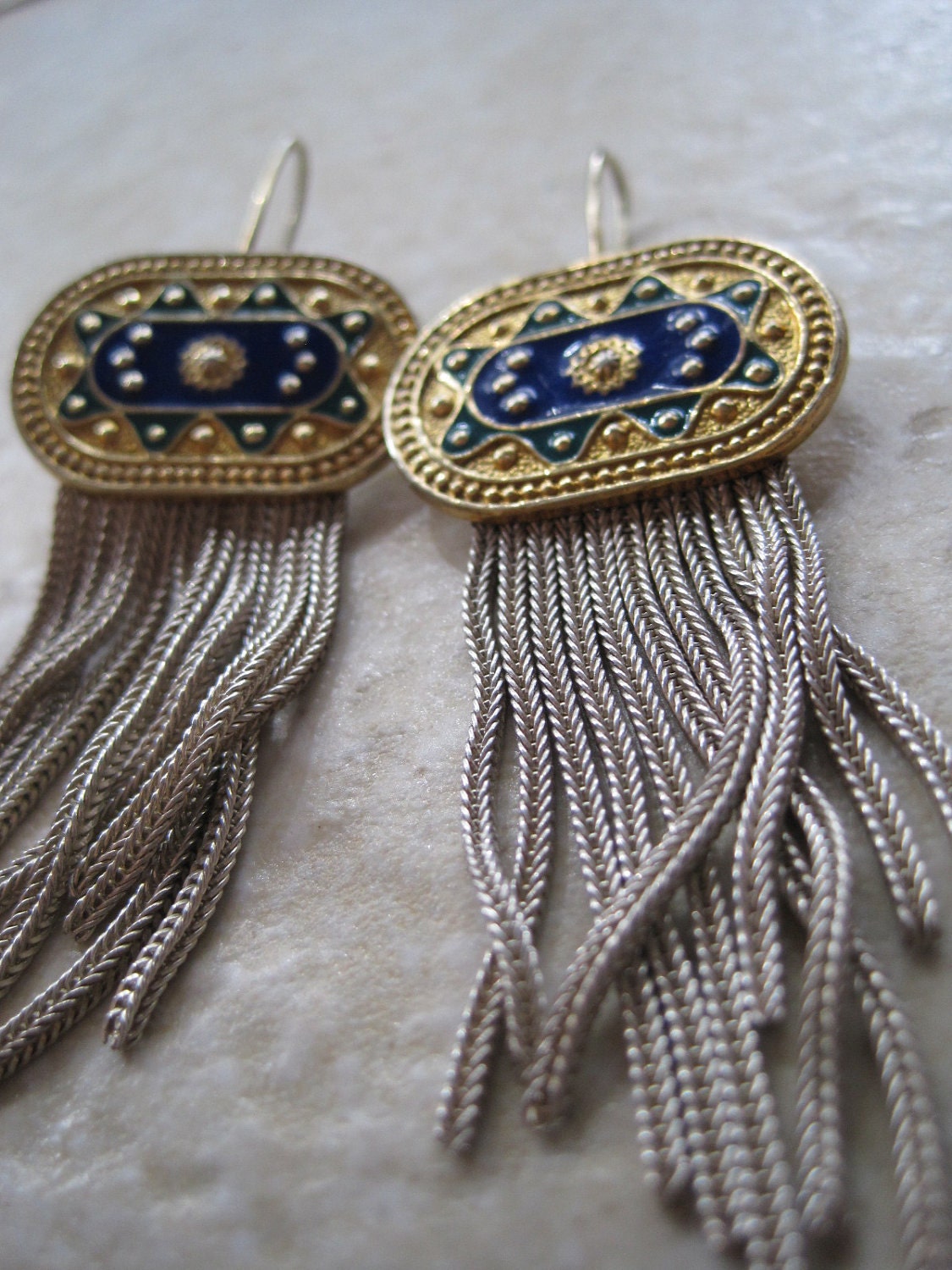 Vintage Enamel Earrings Turkish Mesh Jewelry Gold Gilt